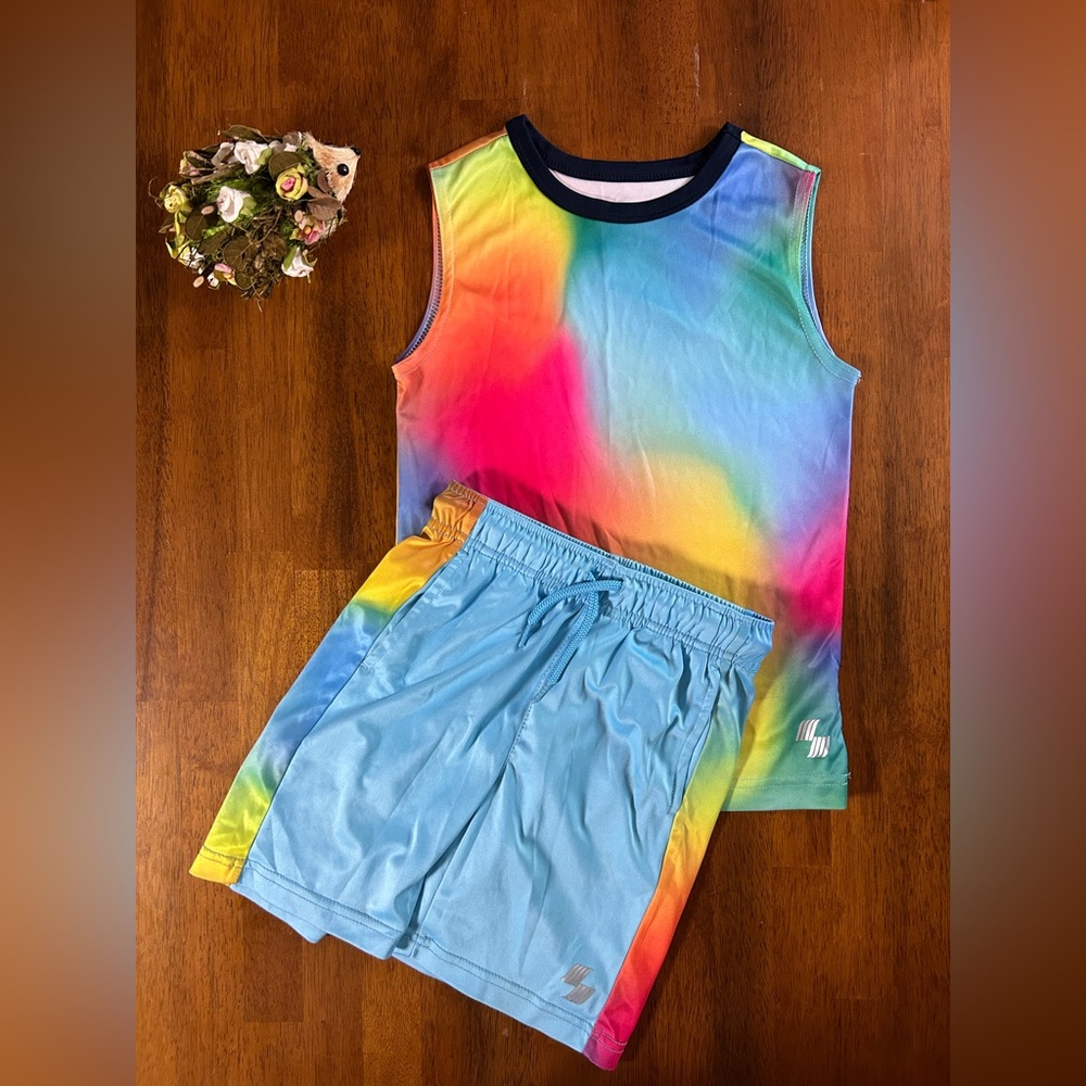Rainbow Athletic Muscle Tank & Shorts Set | Boys Size 5/6 | Colorful Activewear - Picture 2 of 9